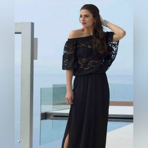 Lise Charmel‎ Perfect Allure Lace Top Long Beach Dress Black Off-Shoulder Maxi L